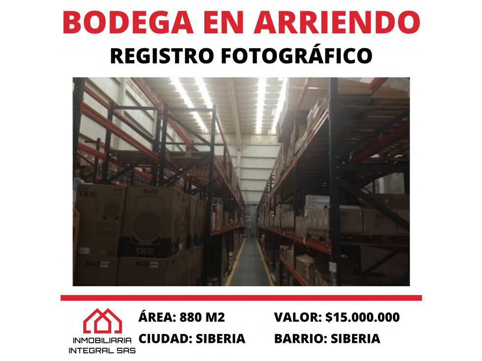 BODEGA EN ARRIENDO - 880 M2 - $15.000.000 - COTA